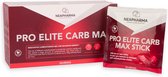 Doos en stickverpakking van Neapharma Pro Elite Carb Max, rode en witte opdruk.