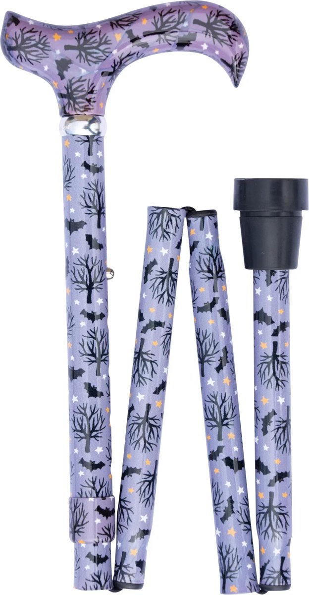 Classic Canes Opvouwbare wandelstok – Vleermuizen – Grijs – Verstelbaar – Lengte 82 tot 92 cm – Aluminium – Derby handvat – Gewicht 315 gram - Diameter 19 mm – Voor heren en dames - Inklapbaar - Wandelstok opvouwbaar - Uitschuifbaar
