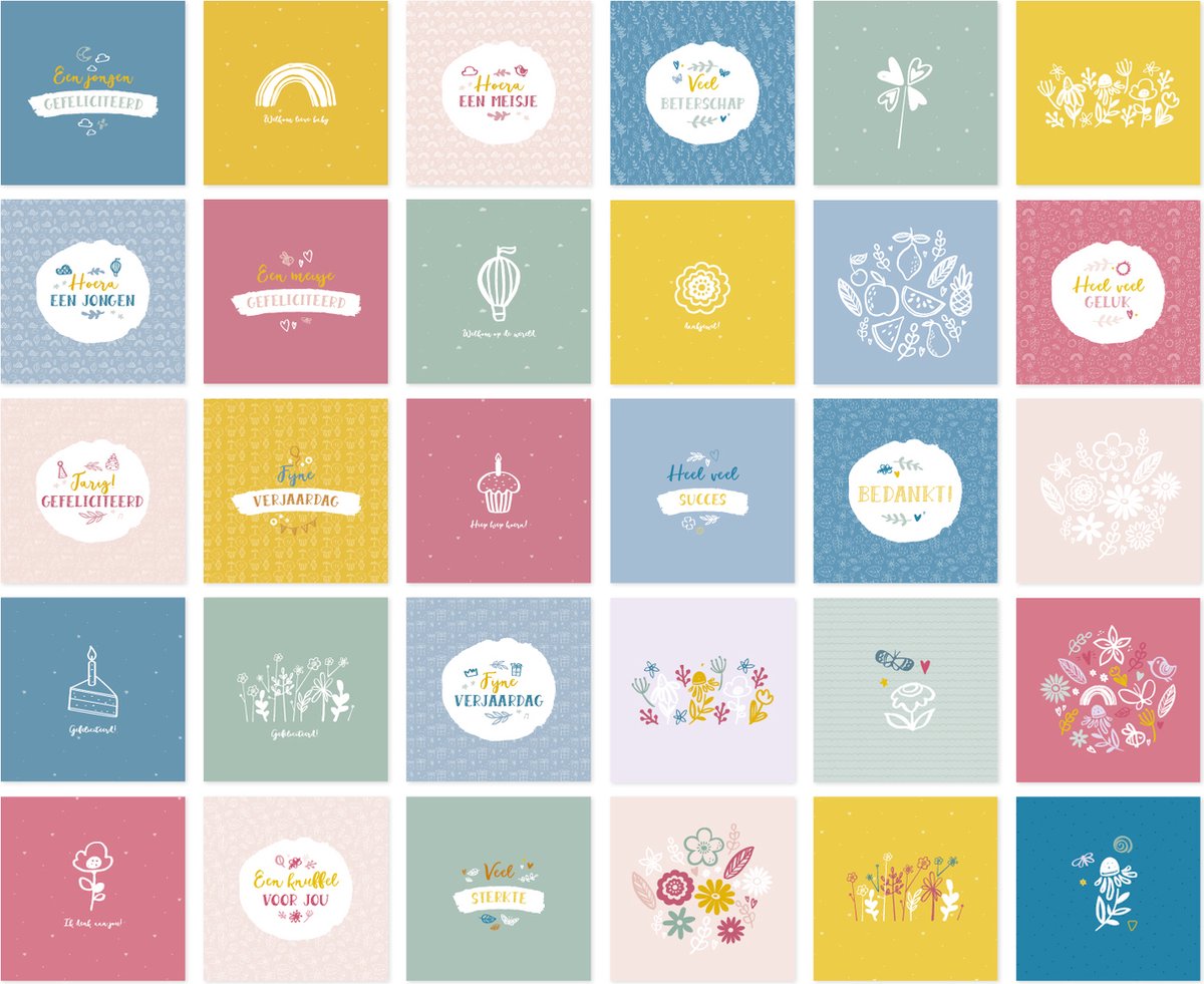Wenskaarten combinatieset Universe - 30 dubbele wenskaarten incl. enveloppen - Geboorte, Verjaardag, Beterschap, Bedankt, Blanco