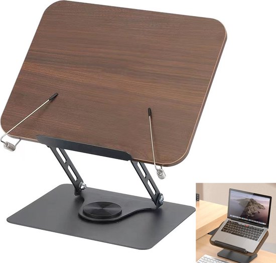 Support De Livre Rotatif 360° En Bois Avec Pinces - Pour Recettes, Partitions, Tablette, Bureau Ou Cuisine