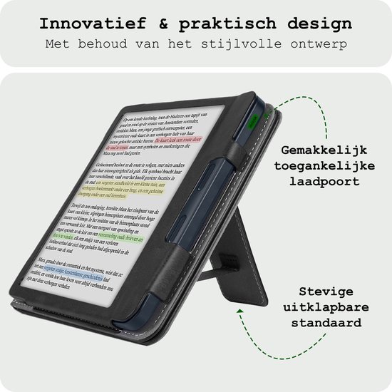 Hoes Geschikt voor Kobo Libra Colour Leren Hoesje Bookcase Cover Hoes Met Screenprotector - Hoesje Geschikt voor Kobo Libra Colour Hoes Cover Case Leer - Zwart van Merkloos — afbeelding 5