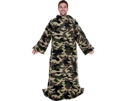 Snuggie Original - Fleece Deken met Mouwen - Green Camo - 180x137cm - Hoodie met Mouwen en Handige Zakken - Warme & Zachte TV Deken
