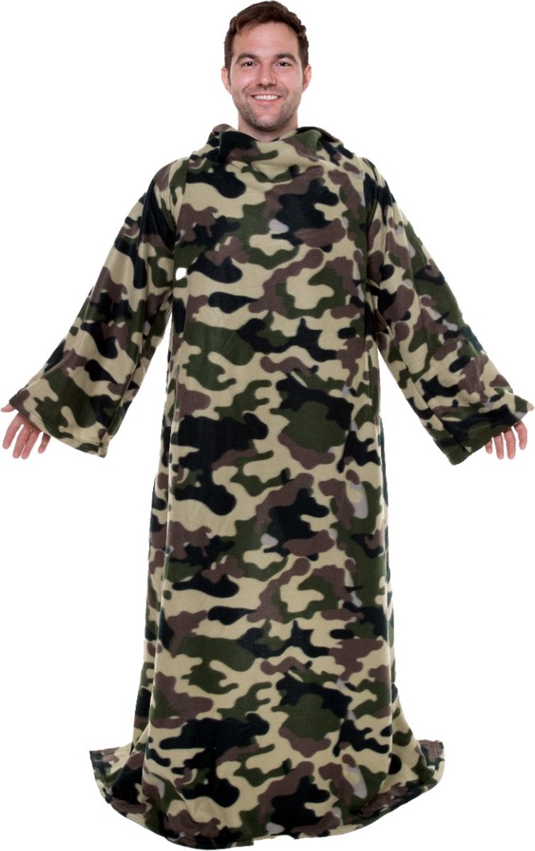 Snuggie Original - Fleece Deken met Mouwen - Green Camo - 180x137cm - Hoodie met Mouwen en Handige Zakken - Warme & Zachte TV Deken