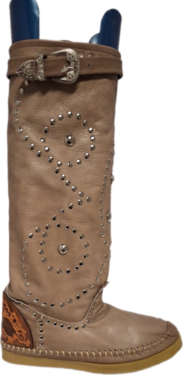 LIR- LEREN LAARS-MOCCASINBOOTS-TERRA/BEIGE-STUDS&GESP-38