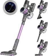 Bol.com Auronic Steelstofzuiger - Draadloos - Zelfstaande Stofzuiger - Zonder Zak - 350W - Vacuum Cleaner - Grijs/Paars aanbieding