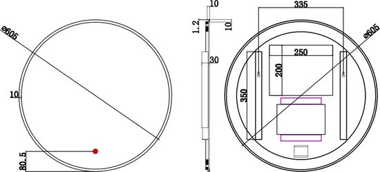 Miroir de salle de bain rond Mauri or mat avec chauffage, éclairage LED et capteur tactile 60x60cm