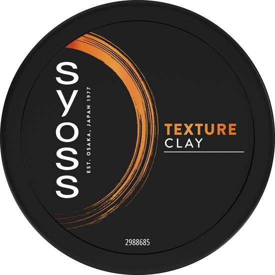Syoss Texture Clay ronde deksel met oranje veegmotief.