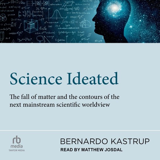 Une tête avec une voie lactée à l'intérieur, entourée de formules mathématiques. Titre : Science Ideated.