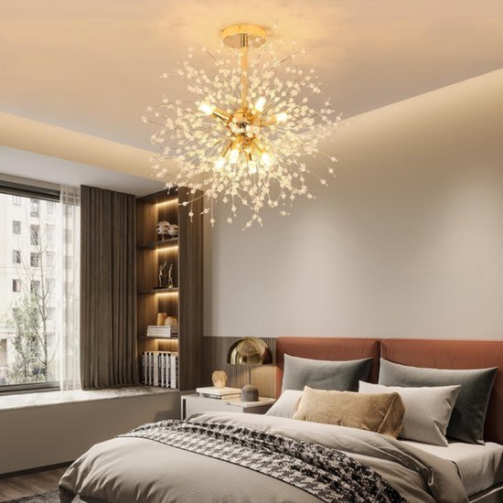 Kroonluchter hanglamp kristal woonkamer modern elegant textiel stoffen kap hanglamp led E14 voor vintage klassieke slaapkamer eetkamer keuken ronde kristallen kroonluchter in hoogte verstelbaar, D40