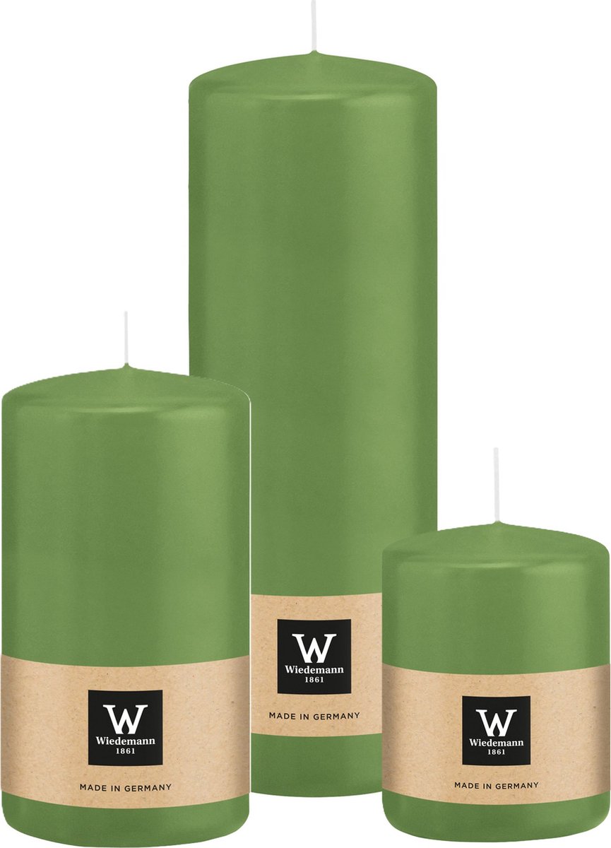 Wiedemann Cilinderkaarsen/stompkaarsen - set van 3 - lichtgroen - 6x8/7x13/7x20 cm