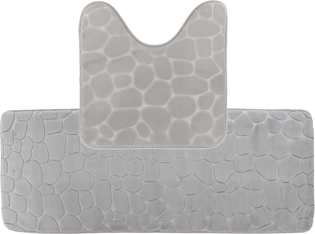 Tendance Badkamer Matten set Pebble - lichtgrijs - extra lang - memory foam - microfiber
