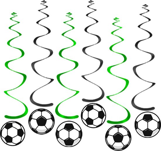 Q2Party - Voetbal Swirl - Slinger - Versiering - Verjaardag - decoratie - Feest - Hangdecoratie – 6 stuks