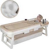 inklapbaar XL bad volwassenen - Opvouwbaar bad - Ligbad - Zitbad - 150cm - Beige japandi - inc. Badkussen