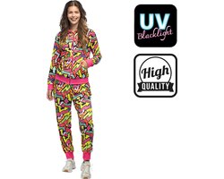 Boland - Trainingspak Street art babe UV (S) - Volwassenen - - 80s - 90s - foute party - grappig - retro trainingspak - neon