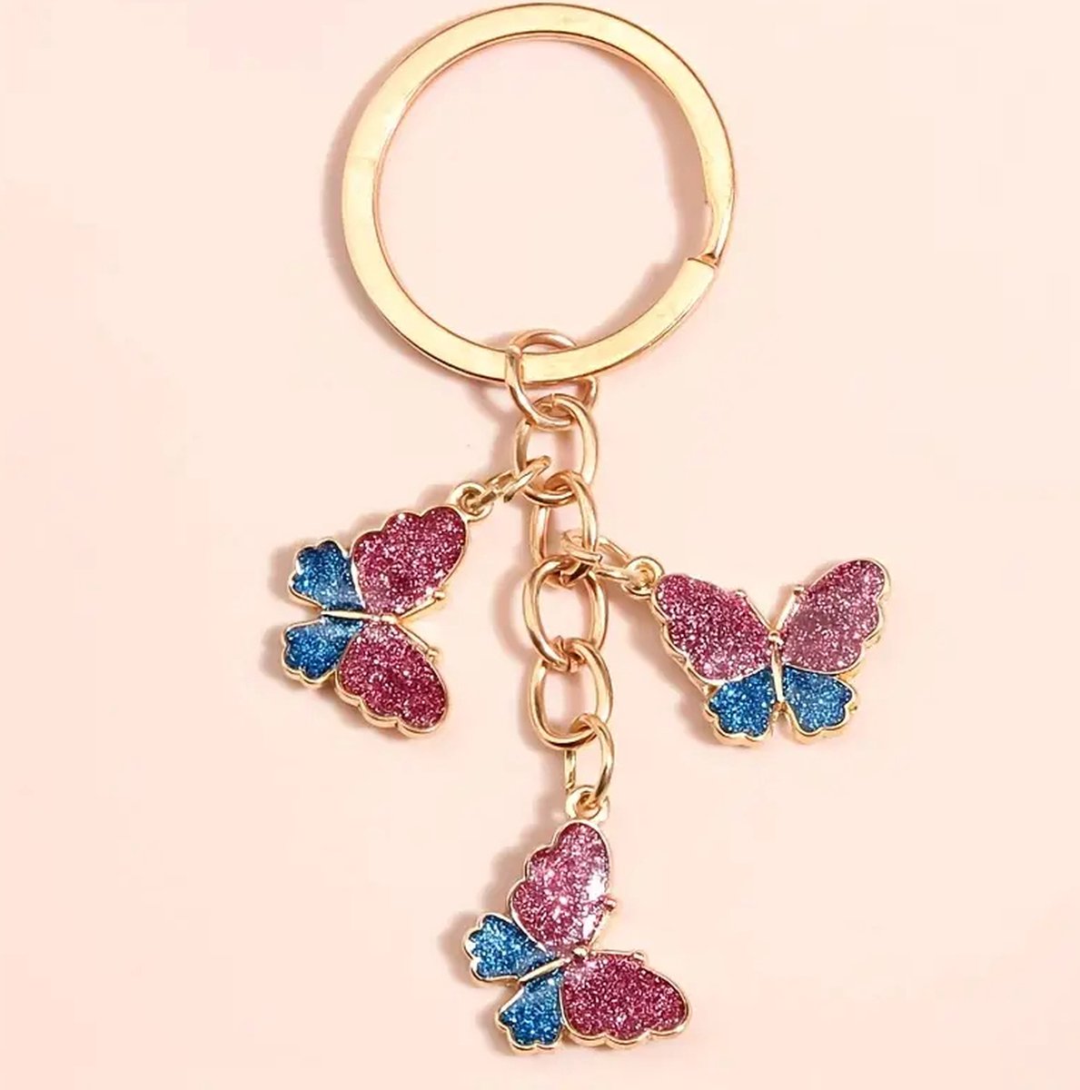 Sleutelhanger - Vlinder - Goud - Paars - Blauw