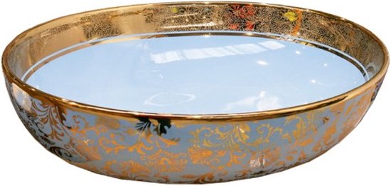 LAVITA® Lavabo à poser CEREZA Lavabo ovale en céramique pour salle de bain et toilettes invités - 510x400x140 mm - Or/ Blauw brillant - Lavabo à bord fin - Lavabo en céramique à poser sans trou pour robinetterie et sans trop-plein
