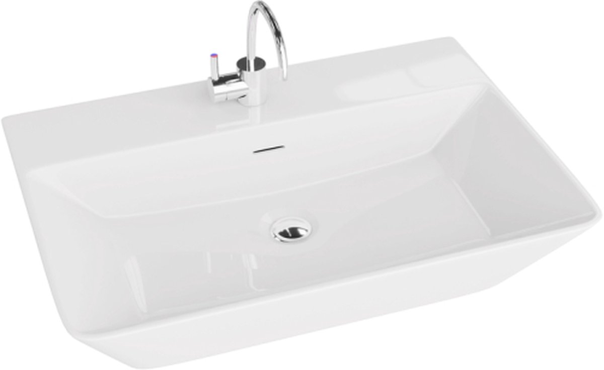 LAVITA CABRERA GRANDE - Opzetwastafel 60x42,5 cm - Wit Hoogglans - Dunne rand - Met kraangat - Keramiek