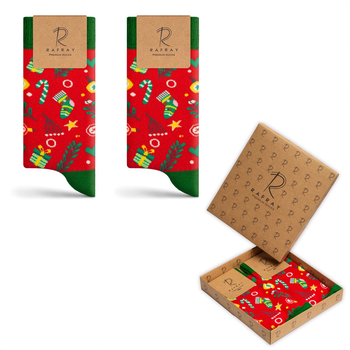 RAFRAY Sokken - Kerstsokken Cadeaubox - Christmas Funky Socks in Gift Box - Premium Katoen - 2 paar - Maat 36-40