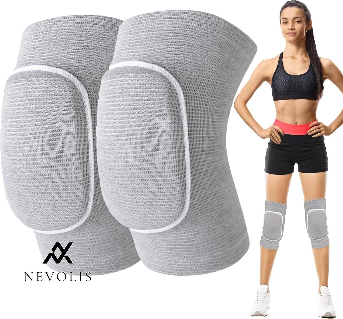 Nevolis Kniebeschermers Volleybal Elastisch Comfortabel Hoge Bescherming Grijs XL- Mannen Vrouwen Kinderen .