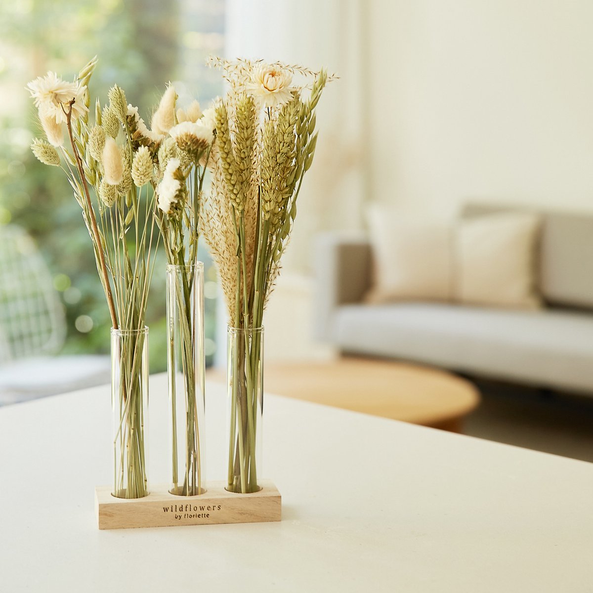 Droogbloemen 35 cm - Scandinavische uitstraling - inclusief reageerbuis vazen