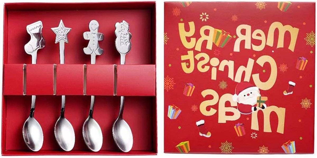 oCreon 4 Stuks Kerst Koffielepels RVS Thee Suiker Dessert Lepels Bestek Keuken Accessoires