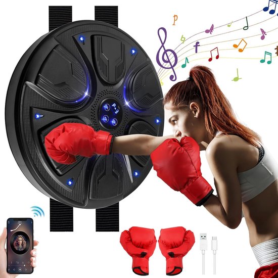 yorraka Music Boxing Machine Adulte - 12 Modes de 12 Vitesse Cible Boxe Mural Musique avec Gants de Boxe - Comptage Intelligent et Bluetooth Musicboxing pour Entraînement à la Maison