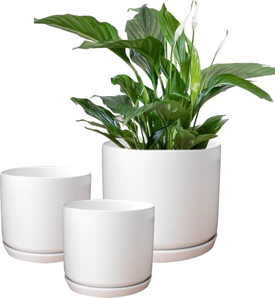 Matte White Ceramic Plant Pots Garden Planters Set 3 with