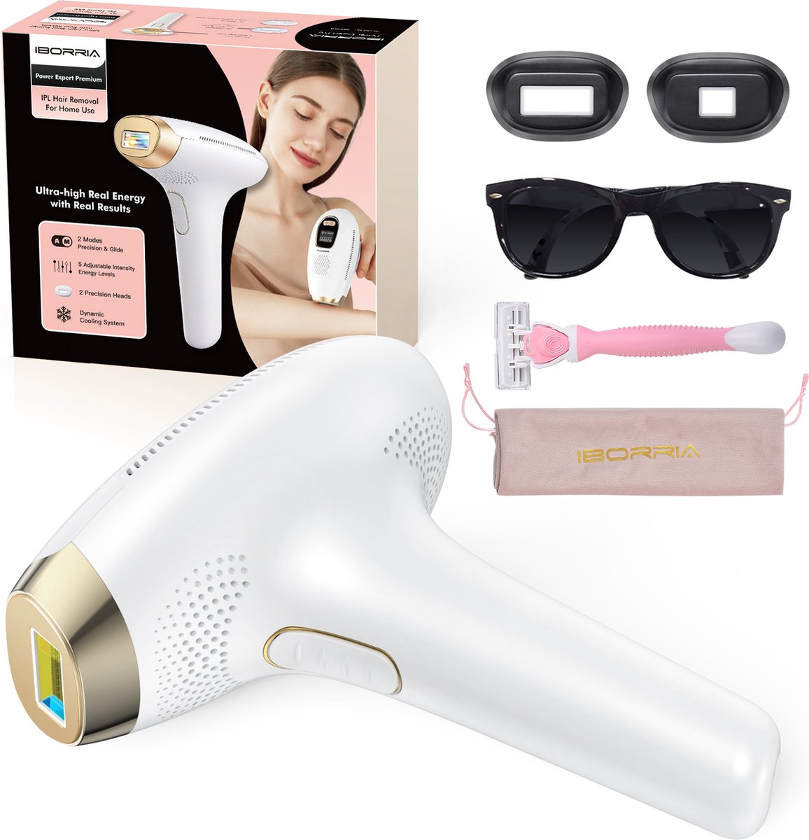 IBORRIA T2 IPL Laser Ontharingsapparaat - IPL Ontharingsapparaten - IPL Ontharing Thuis - Ontharingslaser - Lichtontharing Voor Lichaam En Gezicht - Pijnloos - Wit