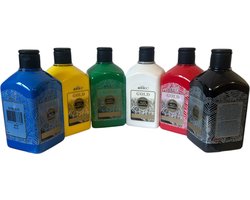 Artdeco Acrylverf set, 6 x 500ml primaire kleuren, hobbyverfset, zwart wit groen blauw geel rood , Glasverf, houtverf, keramiekverf, DIY Projecten