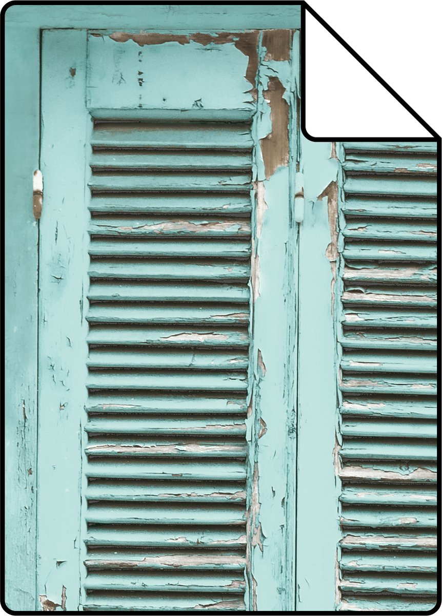 Proefstaal ESTAhome behang verweerde houten Franse vintage louvre luiken vergrijsd turquoise - 26.5 x 21 cm - 138884-S