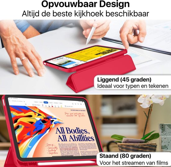 Hoes geschikt voor iPad Pro 11 inch 2024 (7e generatie) - Geschikt voor Apple Pencil Vak - Draaibare Tri Fold Hoesje geschikt voor iPad Pro 7 11-inch met M4 Chip Case - Rood