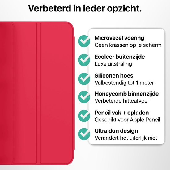 Hoes geschikt voor iPad Pro 11 inch 2024 (7e generatie) - Geschikt voor Apple Pencil Vak - Draaibare Tri Fold Hoesje geschikt voor iPad Pro 7 11-inch met M4 Chip Case - Rood