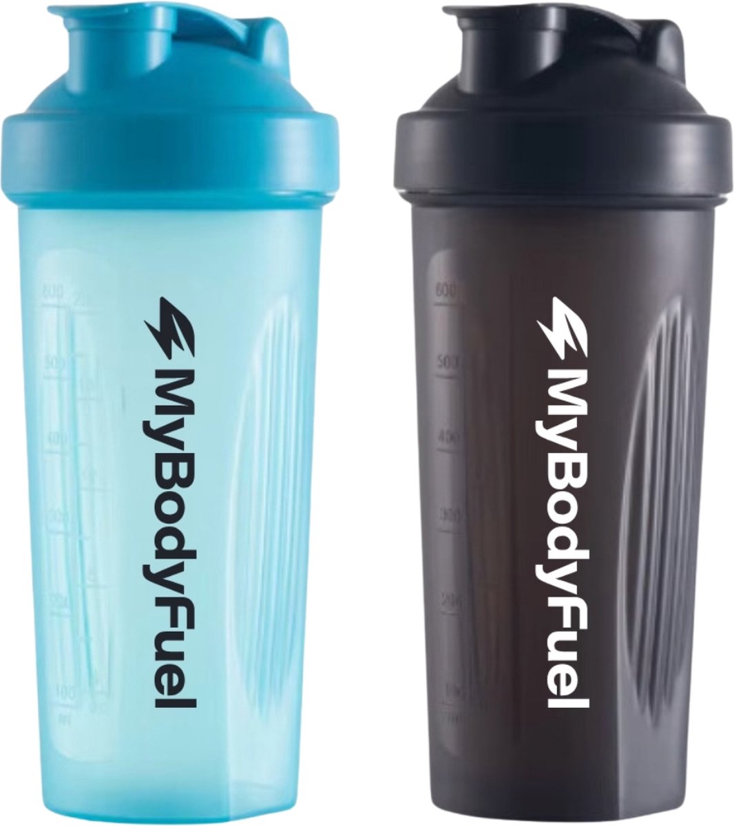 Goedkoopste MyBodyFuel - Shakebeker - Proteïne Shaker - inclusief mixfilter - Blauw en Zwart - Set van 2 stuks - Shakebeker 700 ml - BPA vrij