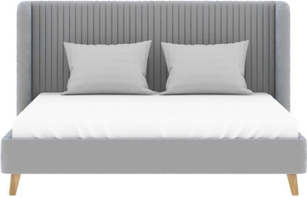 HEIDI volwassenenbed - 140 x 190 cm - Grijs fluweel - Inclusief boxspring