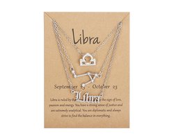 Bixorp Stars Set van 3 Weegschaal / Libra Kettingen - Zilverkleurige Ketting op Cadeau Kaartje - Sterrenbeeld / Zodiac Sieraden Set