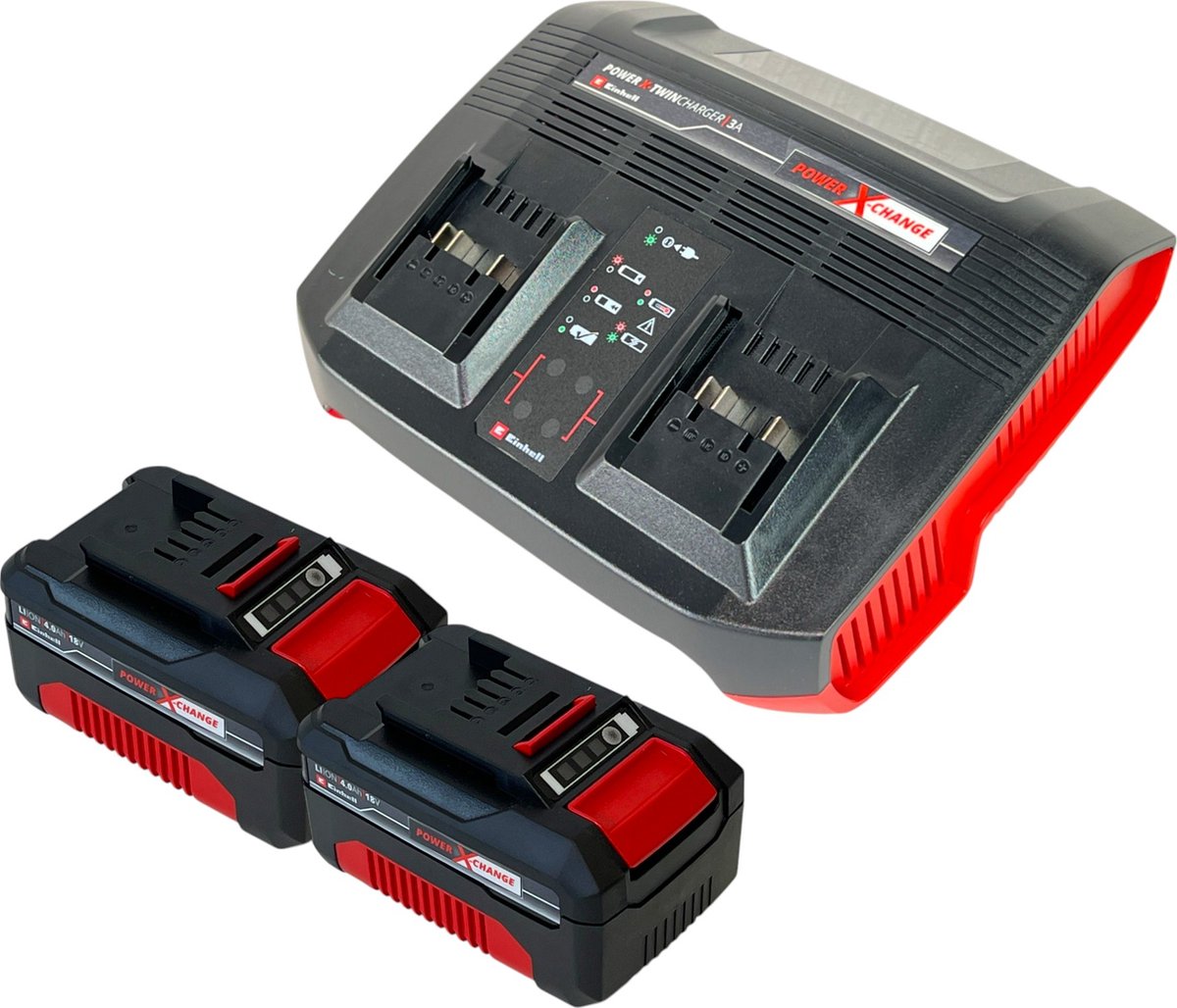 Einhell PXC Starter Kit 2x Power X-Change oplaadbare batterij 18 V 4.0 Ah ( 2x 4511396 ) + Power X-Twincharger 3A dubbele lader ( 4512069 )