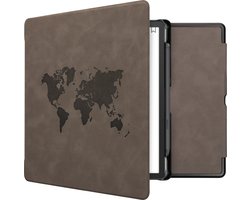 kwmobile e-reader hoesje geschikt voor Amazon Kindle Scribe (2022/2024) hoes - Ereader flip case met standaard - Kunstleren e reader cover - Wereldkaart design in grijs