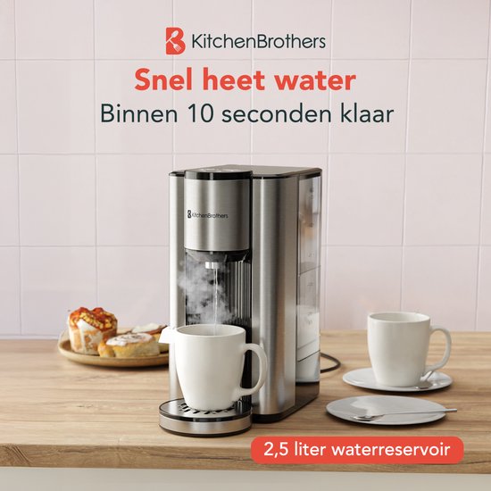 Distributeur d'eau chaude KitchenBrothers - Robinet d'eau chaude - 40-100 °C - 150/250/300 ml - Bouilloire instantanée - 2,5 L - Zwart