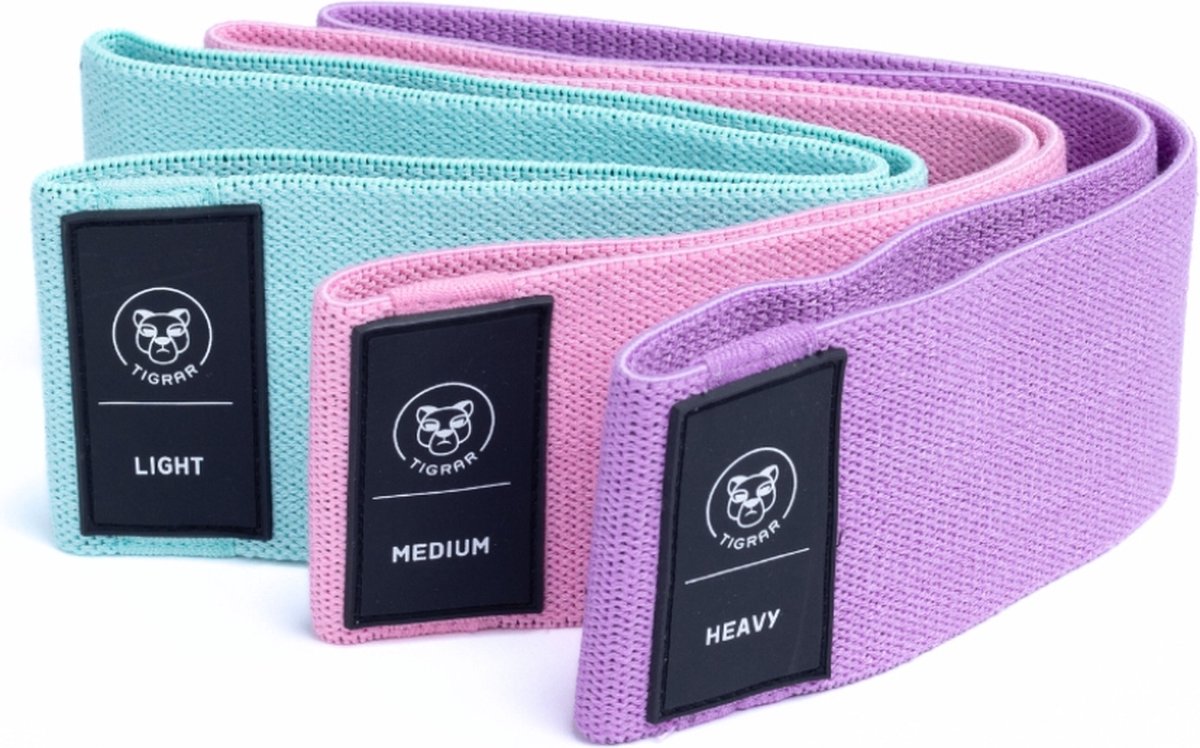 Tigrar Weerstandsbanden - Sport Elastiek banden - Resistance Band - Fitness Elastiek Set 3 Stuks - Katoen - One Size - Voor Benen en Billen