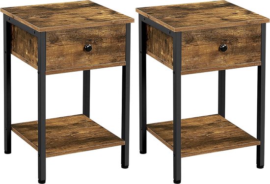 COSTWAY Nachtkastje van rotan, bijzettafel met lade, nachtkastje, nachtkonsole, bijzettafel, voor slaapkamer, woonkamer, eiken, 40 x 40 x 55 cm