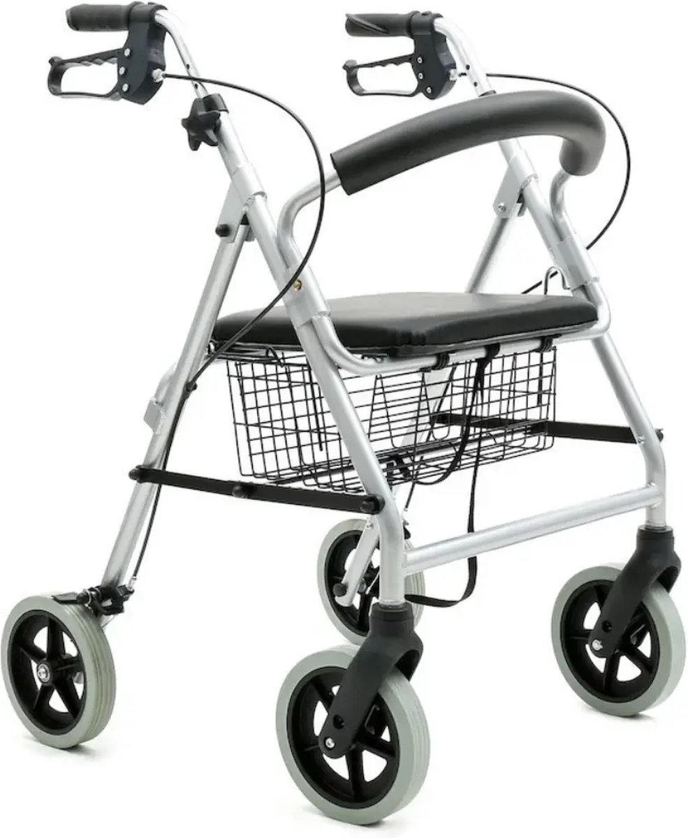 Goedkoopste Rollator Go Freedom - Lichtgewicht en opvouwbaar - Comfortabele zitting - Inclusief stokhouder, mand en rugsteun - Belastbaar tot 120 kg