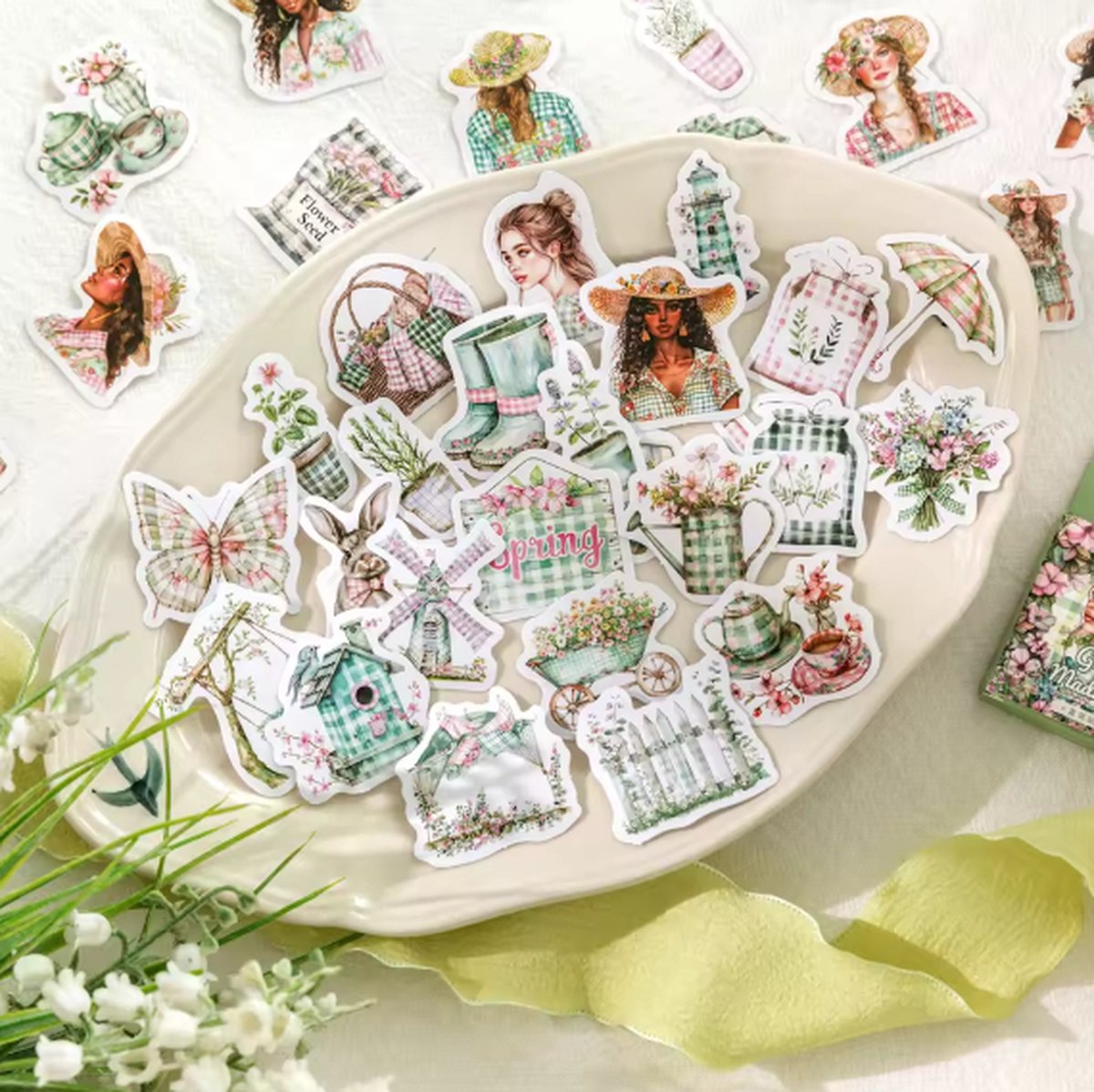 Bullet Journal Stickers - Planner Agenda Stickers - 45 Stuks - Green madrigal - meisje - Bloemen - Scrapbook stickers - Bujo stickers - Stickers volwassenen en kinderen