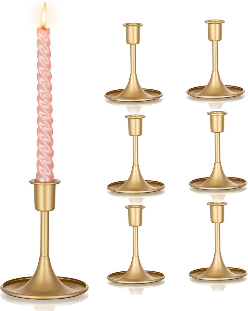 La'Moussawi ® Klassieke Gouden Kandelaar Set van 6 voor Tafeldecoratie en Feestelijke Gelegenheden