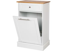 WONDERMAKE® Hoge linnenkast of prullenbakkast van hout/bamboe, wasverzamelaar hoge kast voor badkamer of keuken uitklapbaar met lade, 51 x 37 x 82 cm, wit