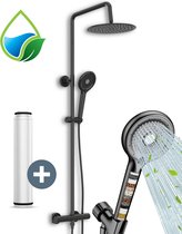 Vitasense™ Regendouche Set Mat Zwart – Thermostaatkraan – Filter – 6 Sproeistanden – Douchekop XXL