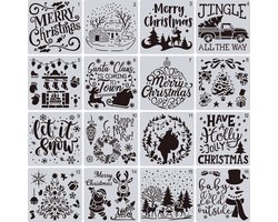 Bullet Journal Flexibele Plastic Stencils - 16 stuks - Templates - Kerst - Christmas - Jingle Bells - Let it snow - Happy New Year - Santa coming to town - Haard - Sneeuwpop - Kerstboom - Sneeuw - Sjablonen - 15 x 15 cm - Handlettering toolkit