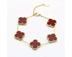 EHH BEAUTY -Klaverarmband bordeaux rood - Luxe armband - Clover - Klaver - 21 cm - Stainless steel - Accessoires EHH BEAUTY -Klaverarmband bordeaux rood - Luxe armband - Clover - Klaver - 21 cm - Stainless steel - Accessoires