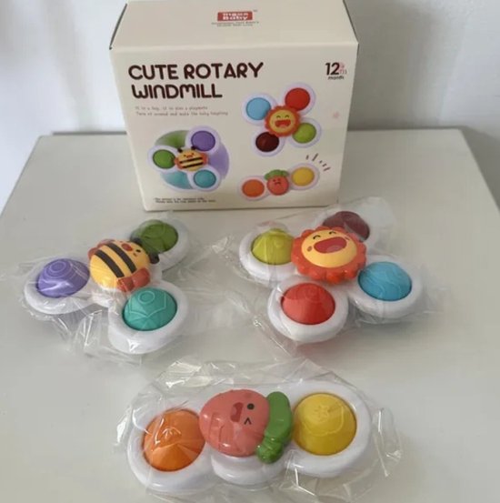 3 Jouets De Bain Spinner Avec Ventouse - Abeille Papillon Coccinelle - Jouets Sensoriels Bébé