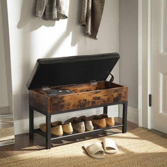 MIRA Home - Bank - Schoenen bank - Bruin - Zwart - Kunstleer - Metaal- 40x40x60