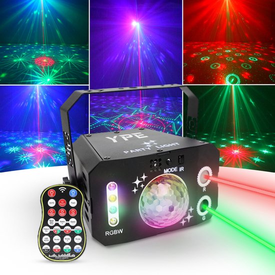 YPE® Discolamp - Party Lights - Disco licht - Party Laser - Mini Multifunctionele Disco Lamp - Lasers, Discobal en LED verlichting - Afstand bestuurbaar, Geluid gestuurd, Automatisch en Stroboscoop Effect